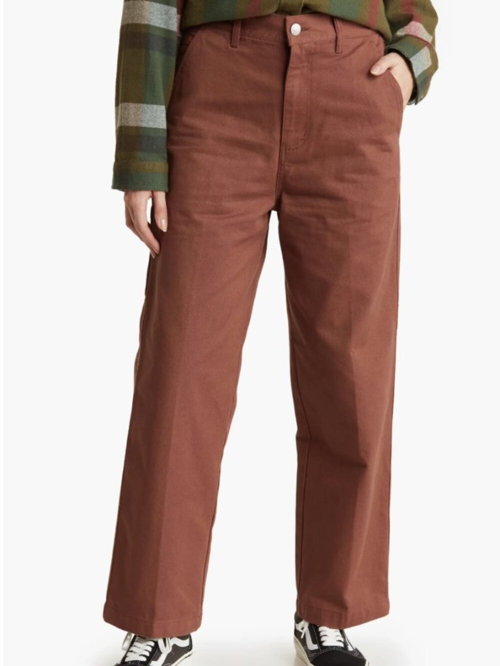 OBEY 100% Cotton Brighton Crop Back Elastic Waist Brown Carpenter Pants 25 W27.5
